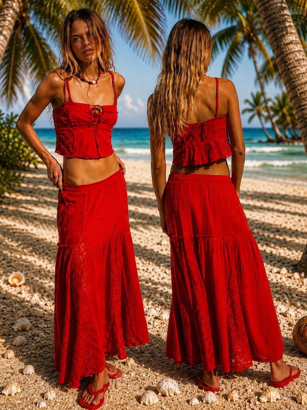 Free People High-Rise Maxi Skirt and Top Set in Red XL NWT